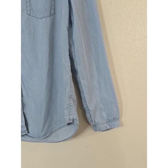 Massimo Dutti Size 4 Blue Soft Denim Button Up Blouse Collarless Chambray - Picture 5 of 12